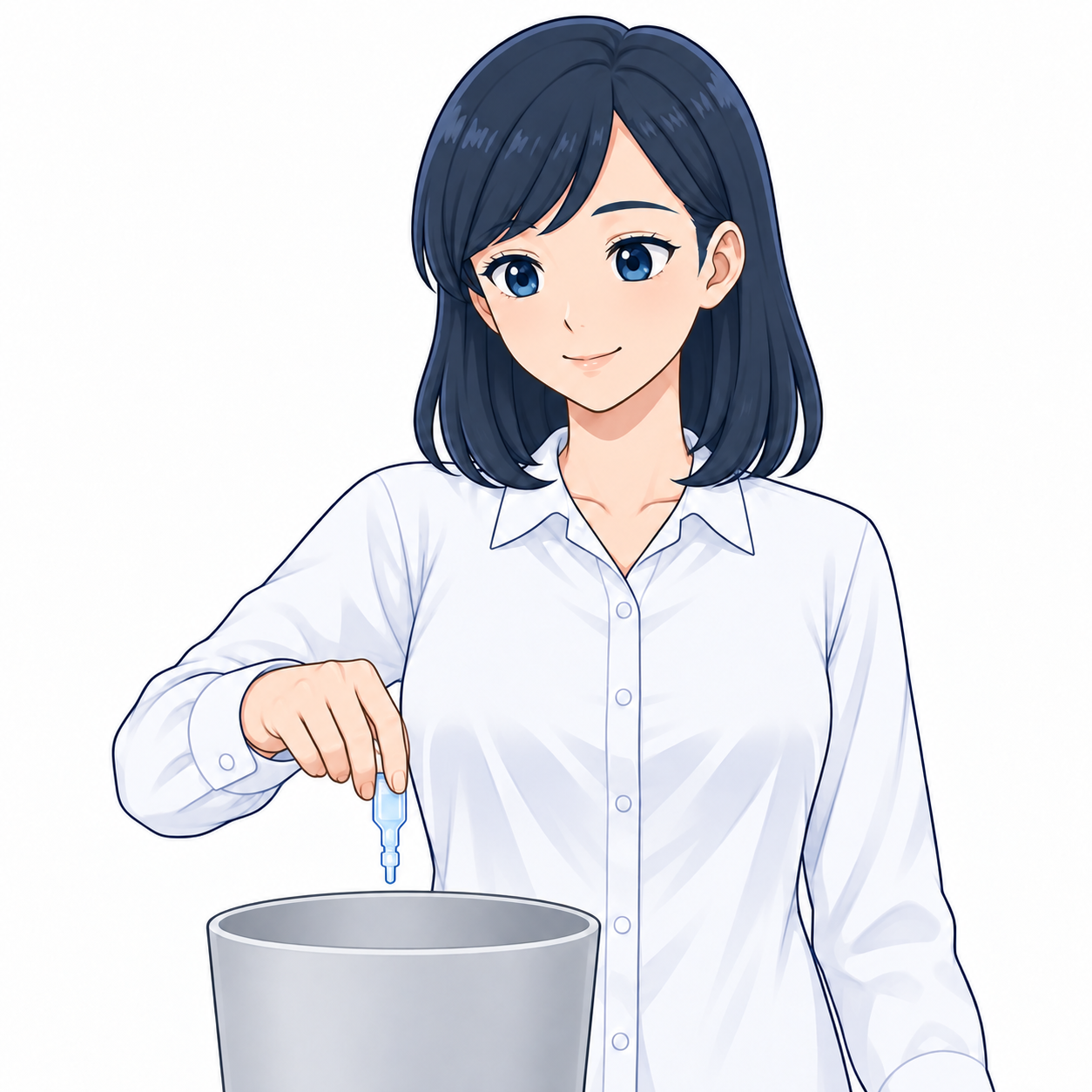 使用後の容器を廃棄する様子